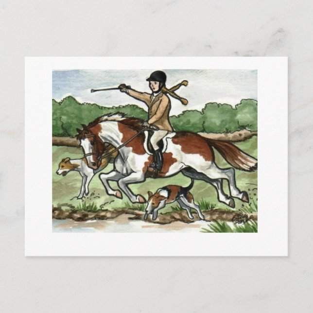 Pferdekunst Foxhunt Mädchen auf Farben-Pony Postkarte (Vorderseite)