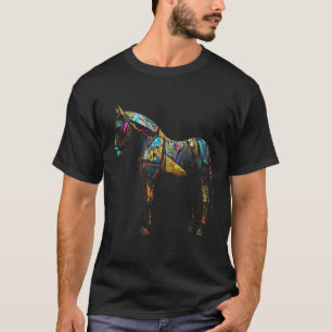 Pferdekunst Pferdemotif Farbenfrohe Reiten T-Shirt
