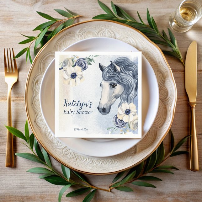 Pferdekutsche Babydusche mit Monogramm Serviette (Horses cowgirl baby shower monogrammed napkins personalized equestrian baby shower napkins)