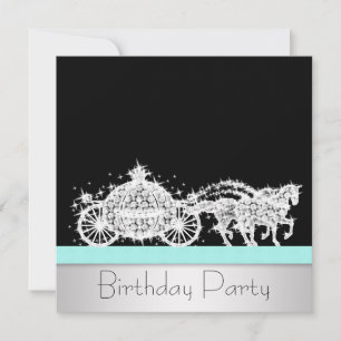 Pferdekutsche Türkisblaue Prinzessinnen-Geburtstag Einladung