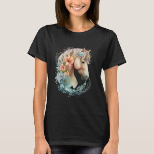 Pferdeliebhaber Cottagecore-Ästhetik Pferde-Blumen T-Shirt