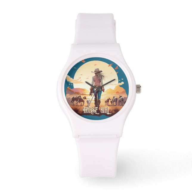Pferdemädchen Cowgirl Pferdeliebhaber Wüstenunterg Armbanduhr (Vorderseite)