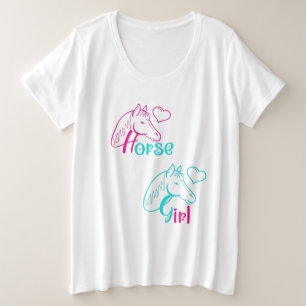 Pferdemädchen in Rosa und Türkis Große Größe T-Shirt
