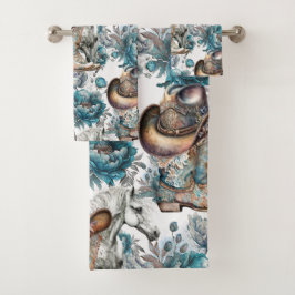 Pferdemädchen türkisfarbenes Muster Badhandtuch Set