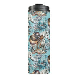 Pferdemädchen türkisfarbenes Muster Thermosbecher