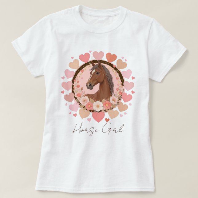 Pferdemädchen Valentinstag T-Shirt (Design vorne)