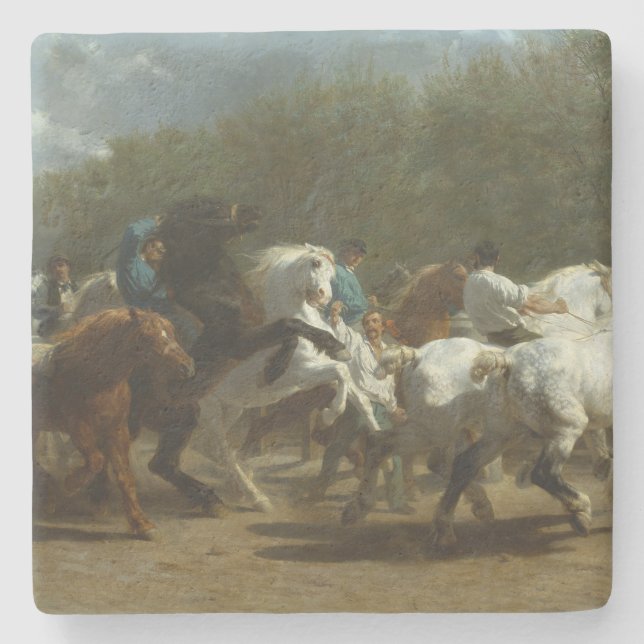 Pferdemesse (von Rosa Bonheur) Steinuntersetzer (Vorderseite)