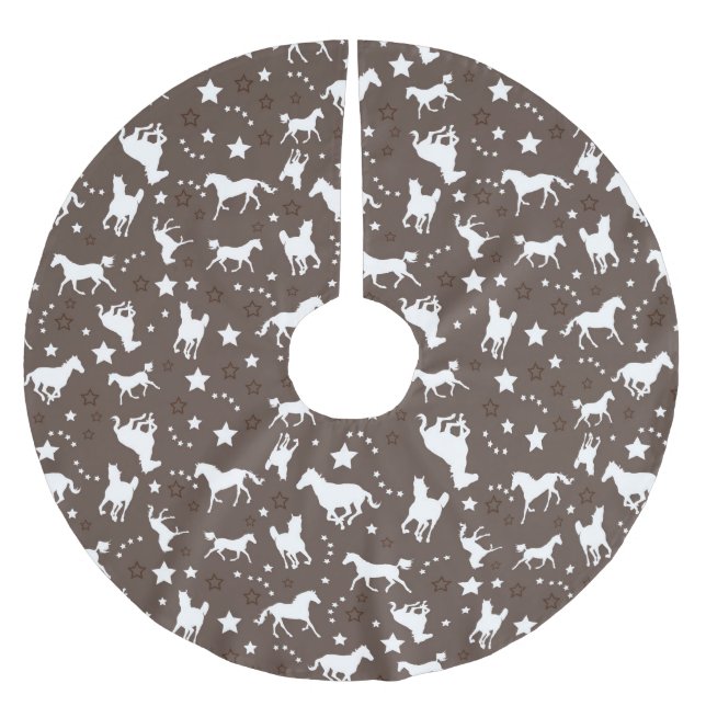 Pferdemuster im braunen Baumrock Polyester Weihnachtsbaumdecke (Vorderseite)