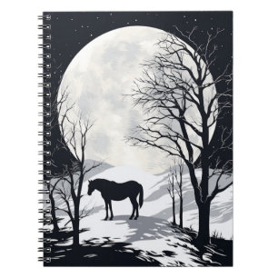 PferdeNotebook Vollmond mit Silhouette Notizblock
