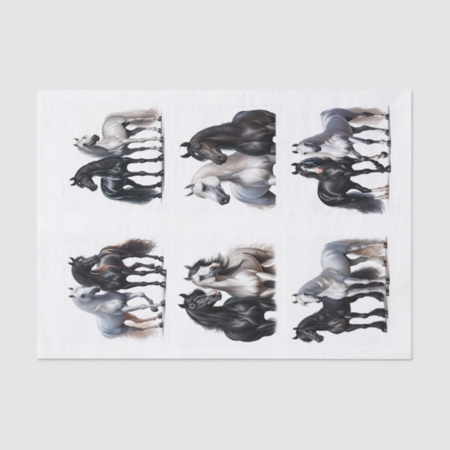 Pferdepaare in Schwarz und Weiß Seidenpapier (Vorderseite)