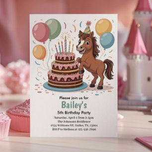 Pferdeparty zum 5. Geburtstag für Mädchen Einladung