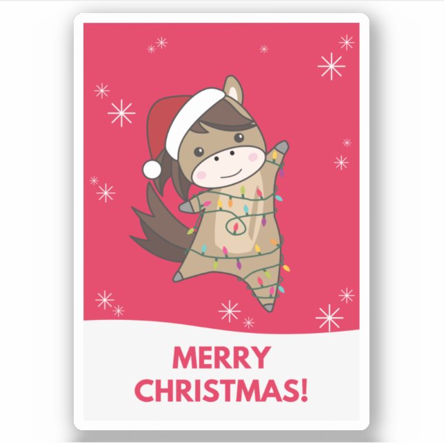 Pferdepony Weihnachten Schnee Winter Tiere Pferde  Aufkleber (Vorderseite)