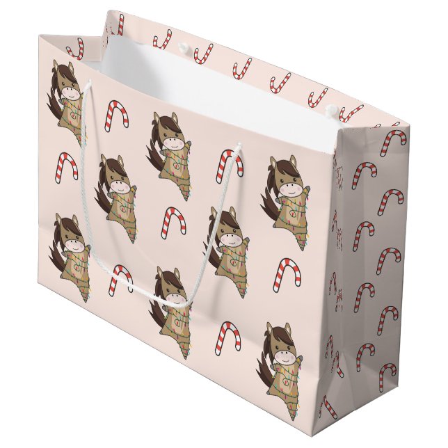 Pferdepony Weihnachtsschnee Wintertiere Pferde Große Geschenktüte (Vorderseite Schrägansicht)