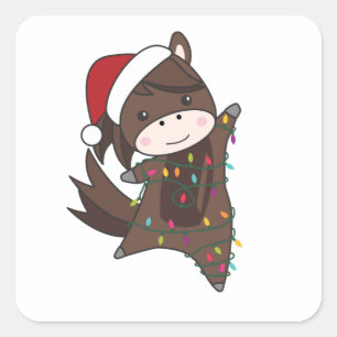 Pferdepony Weihnachtsschnee Wintertiere Pferde Quadratischer Aufkleber
