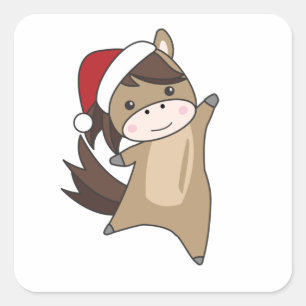 Pferdepony Weihnachtsschnee Wintertiere Pferde Quadratischer Aufkleber