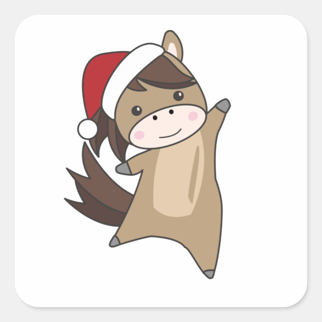 Pferdepony Weihnachtsschnee Wintertiere Pferde Quadratischer Aufkleber (Vorderseite)