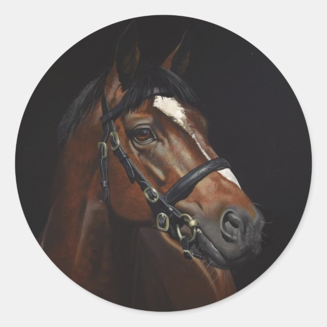 Pferdeportrait Ephemera Vintage Art Runder Aufkleber (Vorderseite)
