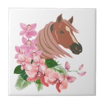 Pferdeportrait mit orchiden Blüten Untersetzer