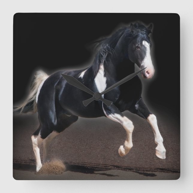 Pferdeporträt VIII Quadratische Wanduhr (Vorderseite)