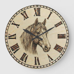 Pferdeporträt-Wanduhr - Rustikale Eleganz Große Wanduhr