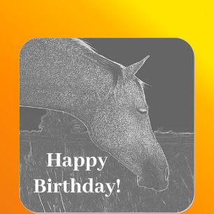 Pferdeprofil in Grauer Happy Birthday Artwork Quadratischer Aufkleber