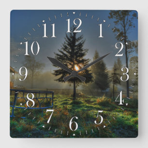 Pferderasse Sonnenaufgang Natur Foto Quadratische Wanduhr