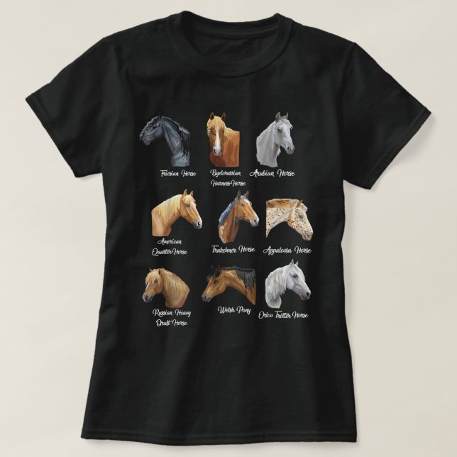 Pferderassen Reitsportgeschenk T-Shirt (Design vorne)