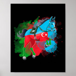 Pferdereiten Aserbaidschanische Flagge Poster