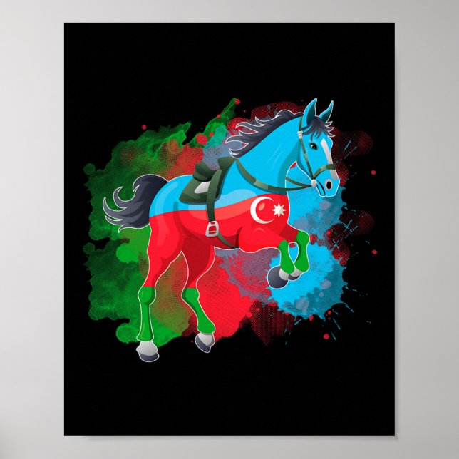 Pferdereiten Aserbaidschanische Flagge Poster (Vorne)