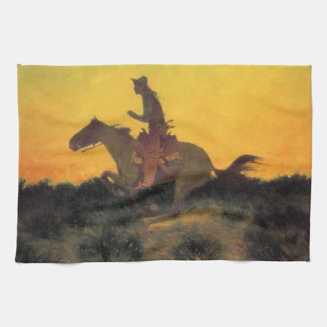 Pferdereiten gegen den Sonnenuntergang im Wilden W Geschirrtuch (Horizontal)