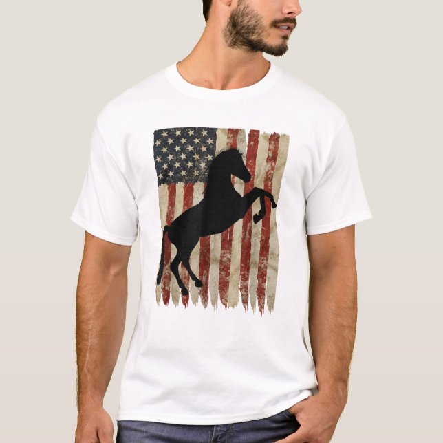 Pferdereiter American Flag USA Patriotic Stallion  T-Shirt (Vorderseite)