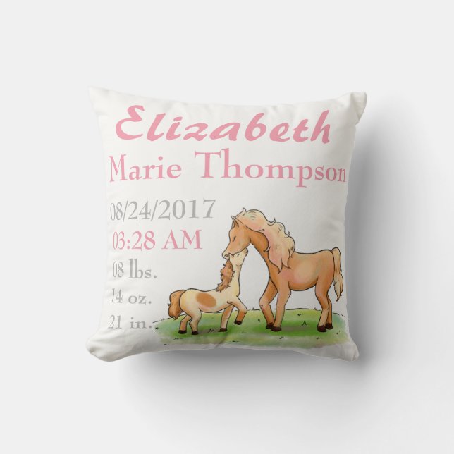 PferdereiterLiebe-Baby-Mitteilungs-Geburt Kissen (Vorderseite)