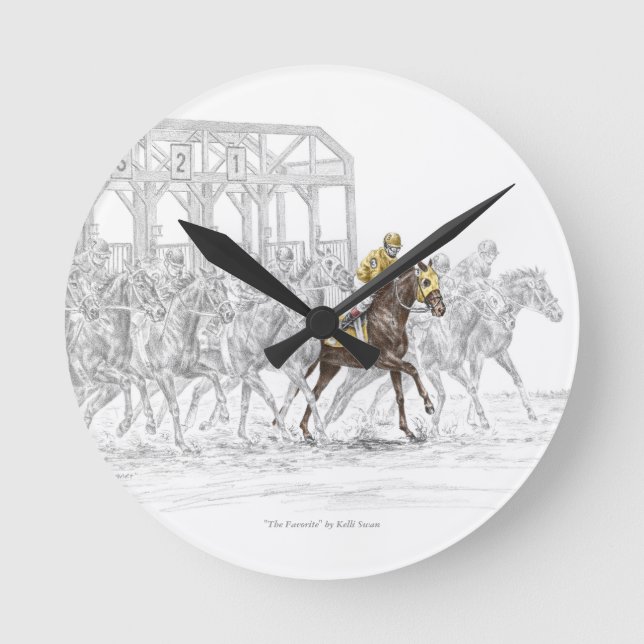 Pferderennen Start Gate Runde Wanduhr (Vorderseite)