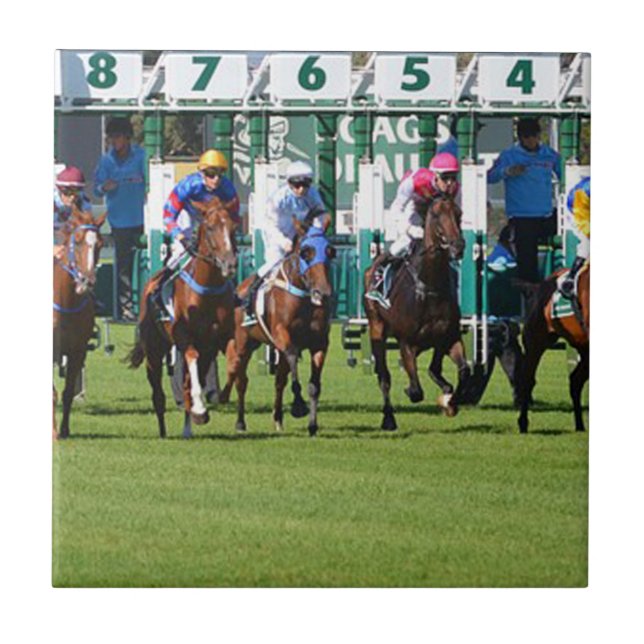 Pferderennen Verlassend Tor Fliese (Vorderseite)