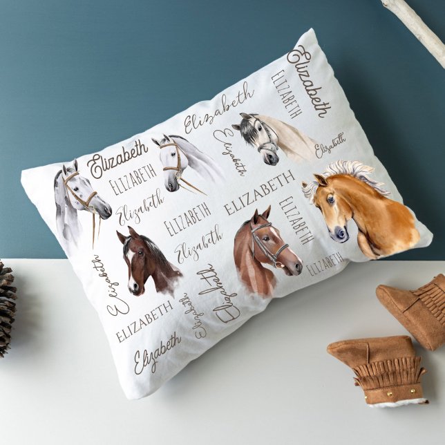 Pferderenngeschenke für Mädchen personalisiert Kissenbezug (Horses personalized name collage with beautiful horse portraits and name written all over horse gift)