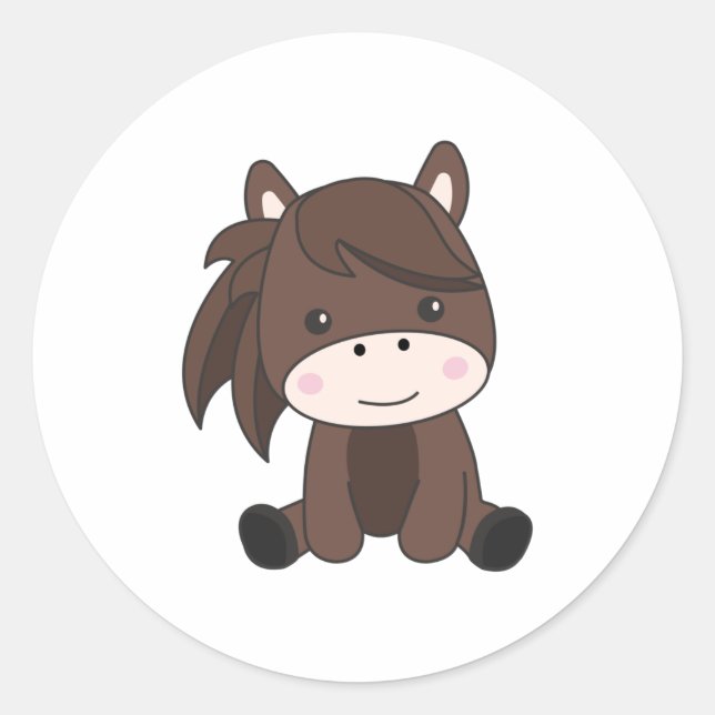 Pferderückfahrt mit Niedlichem Pferdekiefer für Ki Runder Aufkleber (Vorderseite)