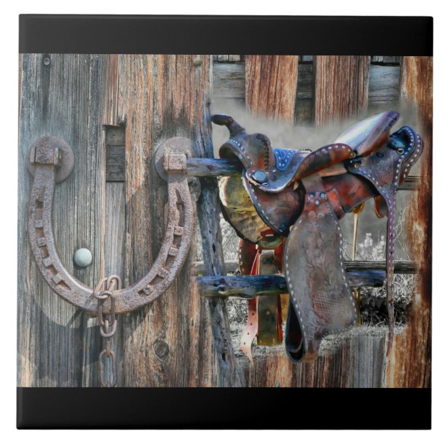 Pferdesadler Horseshoe Rustikaler Western Fliese (Vorderseite)