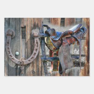 Pferdesadler Horseshoe Rustikaler Western Geschenkpapier Set