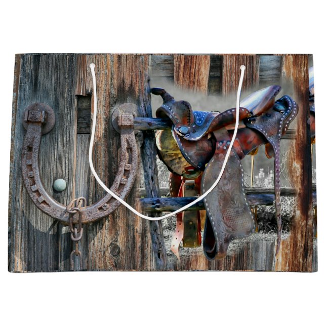 Pferdesadler Horseshoe Rustikaler Western Große Geschenktüte (Vorderseite)