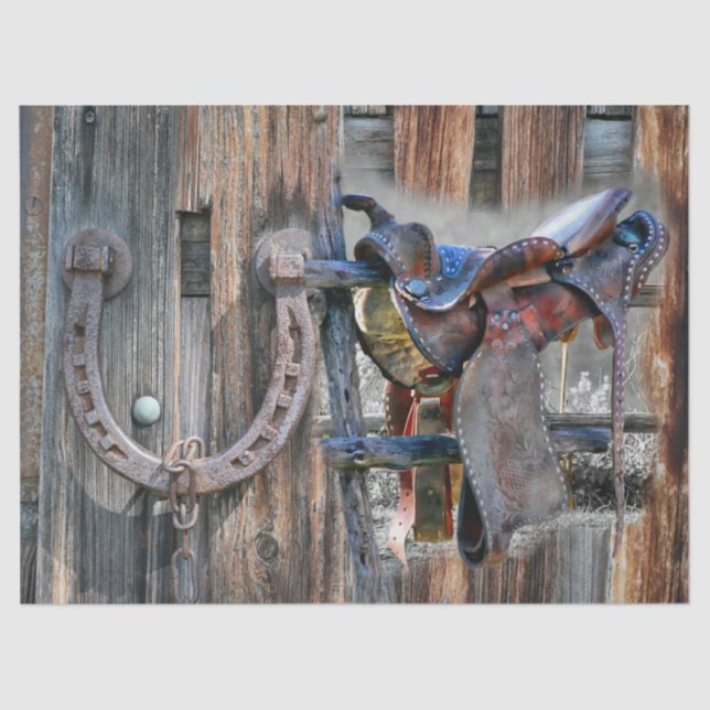 Pferdesadler Horseshoe Rustikaler Western Seidenpapier (Vorderseite)