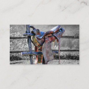 Pferdesattel auf dem Corral Fence Western Visitenkarte
