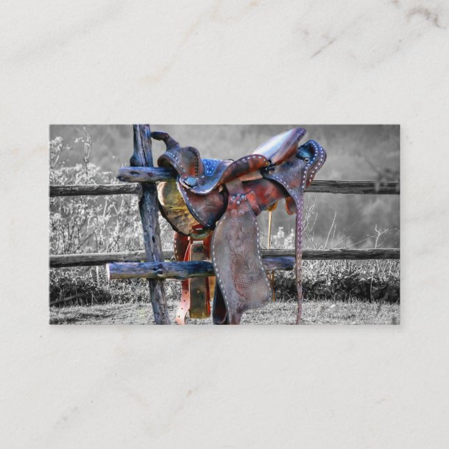 Pferdesattel auf dem Corral Fence Western Visitenkarte (Vorderseite)