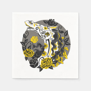 Pferdeschädel mit Gelben Rosen Tag der Toten Serviette