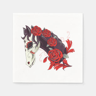 Pferdeschädel mit Rote Rosen Dias de los Muertos Serviette