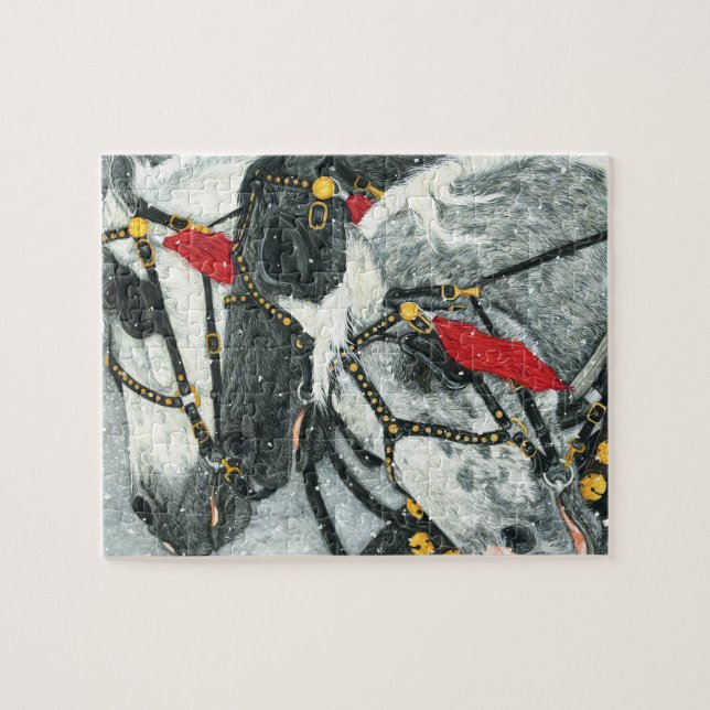 Pferdeschlitten-Bell-Ring - Percheron Pferdeteam Puzzle (Horizontal)