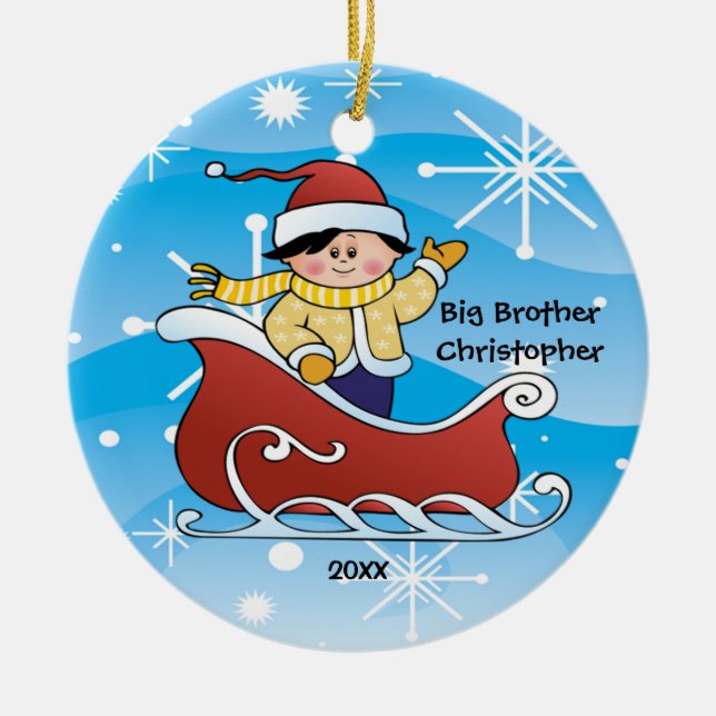 Pferdeschlitten-Bruder-Weihnachtsverzierung Keramik Ornament (Vorne)