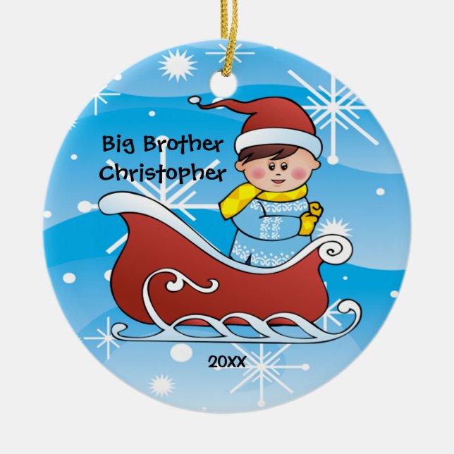Pferdeschlitten-Bruder-Weihnachtsverzierung Keramikornament (Vorne)
