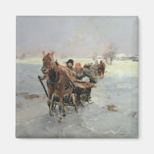 Pferdeschlitten in einer Winter-Landschaft Magnet