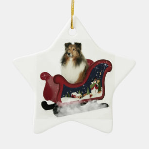 Pferdeschlitten Sheltie Keramik Ornament