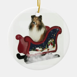 Pferdeschlitten Sheltie Keramik Ornament